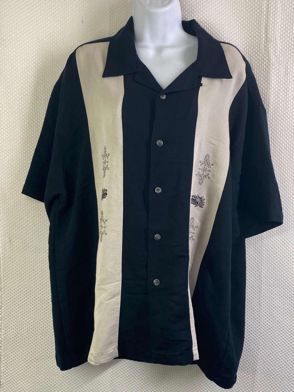 Cubavera Black and Cream Short-Sleeve Button-Down Shirt Size XL